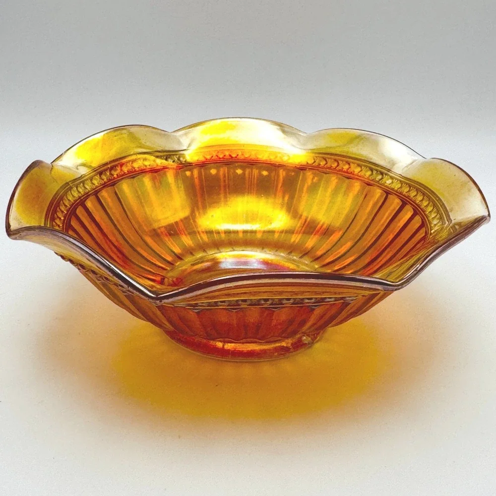 Imperial Fancy Colonial Marigold Carnival Glass Bowl Scalloped Iridescent 7.5